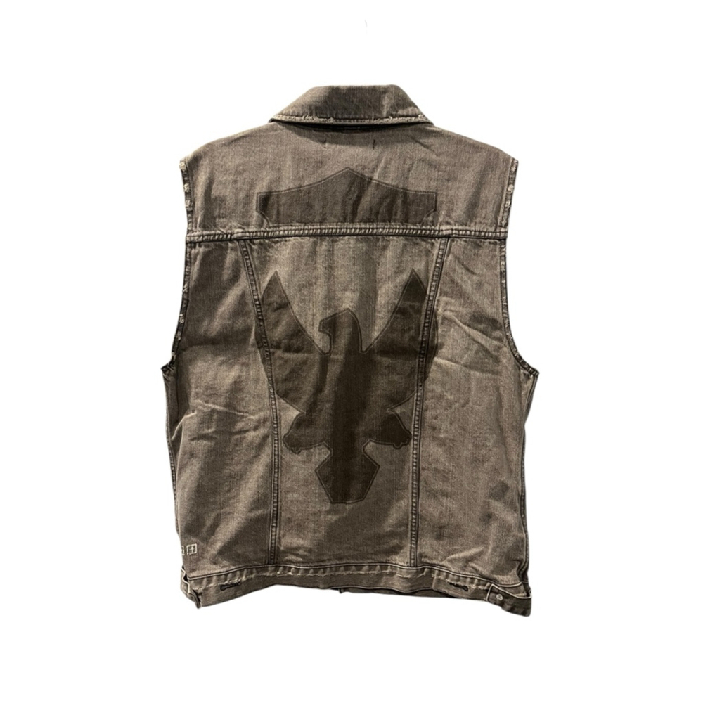 Ksubi NWT Hypnosis Men's Classic Denim Jean Vest Size XL Gray Distressed Logo